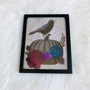 Halloween Pumpkin Crow Glass Frame